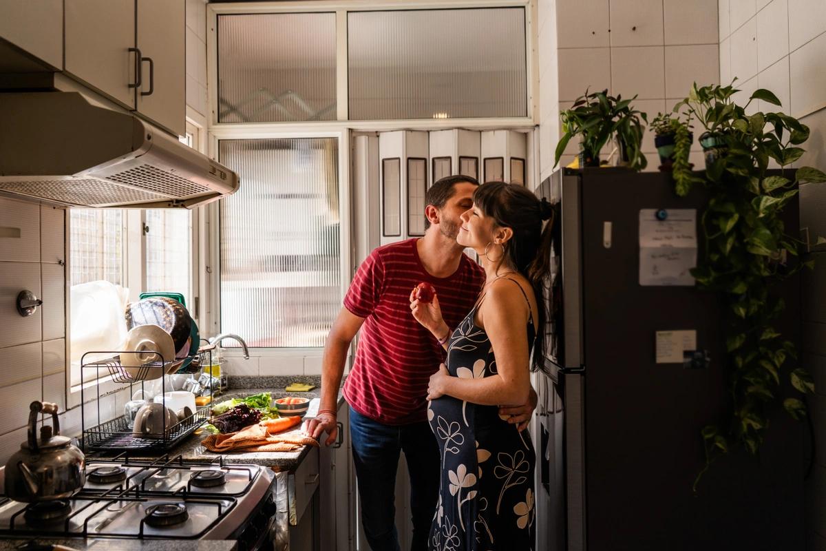 Couple at home cooking